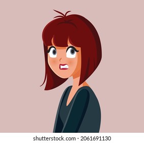 Stressed Concerned Young Woman Vector Cartoon. Anxious person feeling regret, panic and fear
