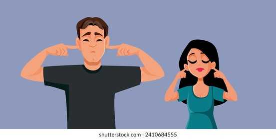 
Stressed Couple Covering their Ears with their Fingers Vector Cartoon. Unhappy husband and wife not talking to each other 
