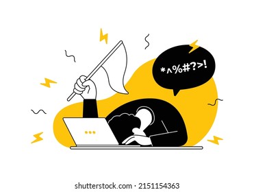 stressed employee in front of a laptop illustration