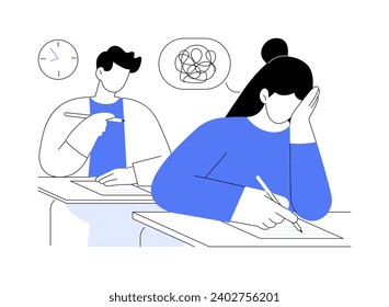 Stressed at the exam isolated cartoon vector illustrations. Stressed teenager passing exam, girl trying to remember information, educational process at university, student life vector cartoon.