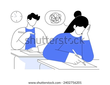 Stressed at the exam isolated cartoon vector illustrations. Stressed teenager passing exam, girl trying to remember information, educational process at university, student life vector cartoon.