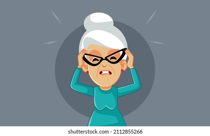 
Stressed Exasperated Grandmother Vector Cartoon Illustration. Unhappy desperate elderly lady feeling frustrated having a panic attack
