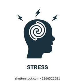 Stressed Exhausted Brain and Human Head, Migraine Silhouette Icon. Stress, Dizzy, Headache, Anxiety Glyph Pictogram. Tension Solid Sign. Depression and Cephalalgia. Isolated Vector Illustration. 