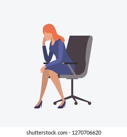 Stressed female entrepreneur sitting on armchair. Fatigue, stress, workaholic. Can be used for topics like career, occupation, deadline