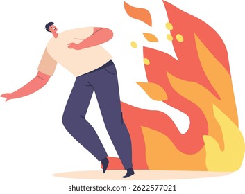 Stressed frightened man escaping fire