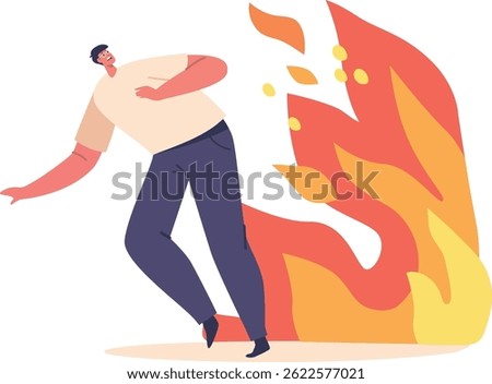 Stressed frightened man escaping fire