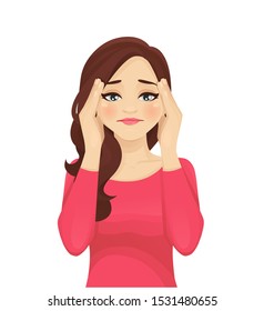 Stressed frustrated woman with headache pain vector illustration isolated