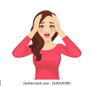 Stressed frustrated woman screaming vector illustration isolated