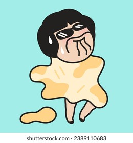 Stressed Girl Hates Sunny Hot Day In Melting White Cheddar Cheese Costume Concept Card Character illustration