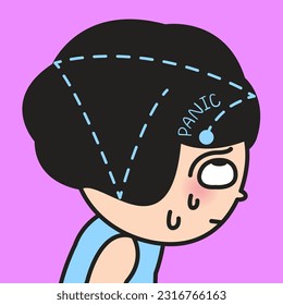 Stressed Girl With Panic Line Path Travel In Her Head Concept Card Character illustration