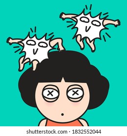 Stressed Girl With Shocked Face Were Attacked By Unexpected Things Concept Card Character illustration