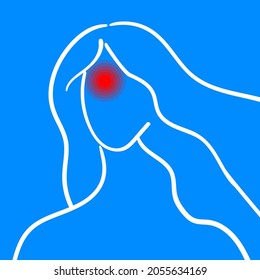 Stressed girl suffering from headache Woman tired of migraine. Vector illustration for pain, disease concept