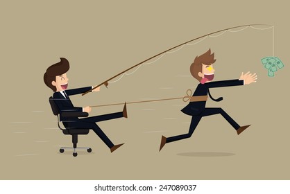 Stressed Greedy Businessman Running After Money, Vector Cartoon.vector