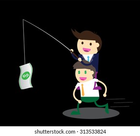 Stressed greedy businessman running after money, vector cartoon flat design.
Business man Fishing Concept,Conceptual illustration with fishing businessman. Exploitation, oppression,betrayal.oppressive