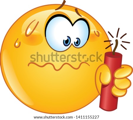 Stressed or hesitating emoji emoticon while holding a dynamite