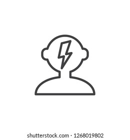 Stressed human mind outline icon. linear style sign for mobile concept and web design. Human head with lightning simple line vector icon. Symbol, logo illustration. Pixel perfect vector graphics