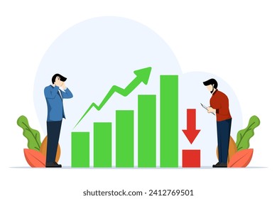 stressed investor businessman looking at falling graph. Forecast or predict the next economic recession, underperformance or decline in GDP, stock market decline, or decline in income concept.