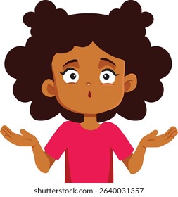 
Stressed Little Girl Shrugging Vector Concept Illustration. Small child not knowing what to do feeling puzzled and curious
