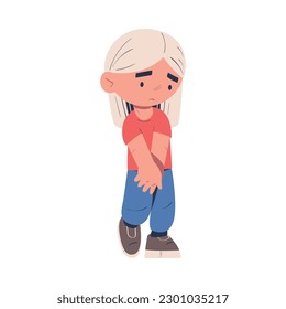 Stressed lonely little girl. Sad kid, school bullying cartoon vector illustration