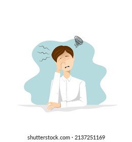 Stressed man covering his face with hand