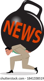 Stressed man crushed under a burden of news, EPS 8 vector illustration
