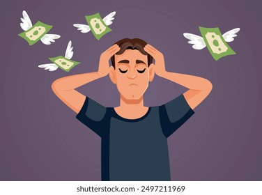 
Stressed Man During Inflation Having No Money Vector Cartoon
Unhappy guy feeling desperate about loosing all his savings

