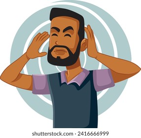 
Stressed Man Feeling Dizzy Vector Cartoon Character. Anxious young guy feeling frustrated having a panic attack 
