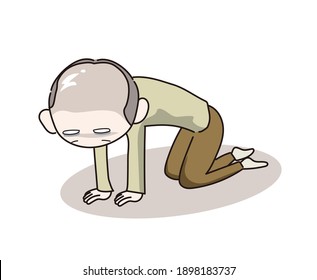 Stressed man kneeling - vector image
