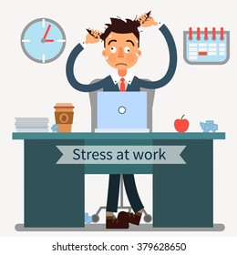 Stress Office Work Multitasking Businessman Laptop Stock Vector ...