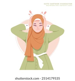 stressed muslim girl character illustration