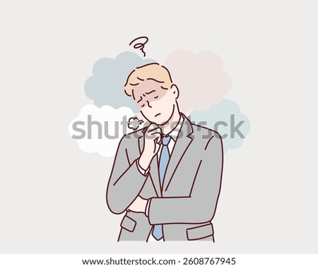 Stressed Office man Sighing at Work.  Hand drawn style vector design illustrations.