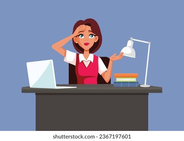 
Stressed Office Woman Feeling Overwhelmed Vector Cartoon Illustration. Overworked freelancer trying to multi task to meet the deadline
