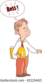  stressed office worker with document folder. Cartoon illustration isolated on white background