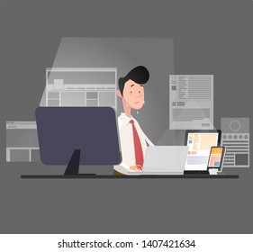 stressed onine marketer vector illustration