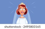 
Stressed out Bride Feeling Nervous Vector Cartoon. Overwhelmed newlywed wife regretting life mistake
