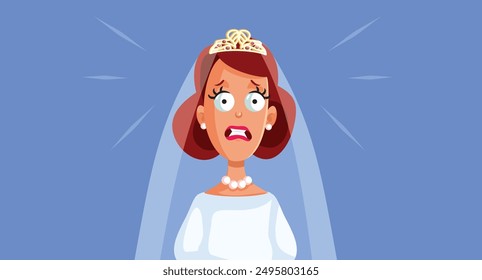 
Stressed out Bride Feeling Nervous Vector Cartoon. Overwhelmed newlywed wife regretting life mistake
