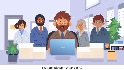 Stressed overworked employee work in office. Hard work flat vector illustration