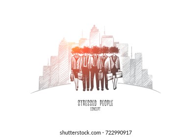 Stressed people concept. Hand drawn worried unhappy people. Office workers in stressed situation isolated vector illustration.