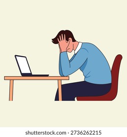 Stressed Person Holding Head While Sitting At Desk With Laptop, Depicting Overwhelm and Burnout