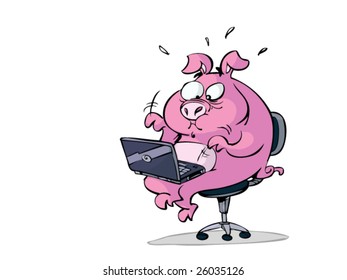 stressed pig with laptop