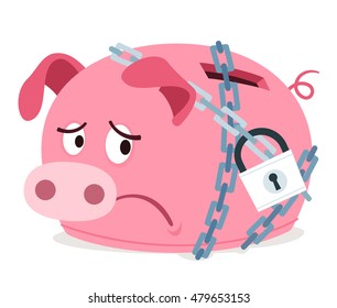 stressed piggy bank because of get chained