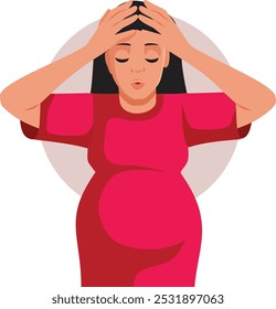 
Stressed Pregnant Woman Suffering from Migraine Vector Cartoon. Mother to be being sick having severe headaches 
