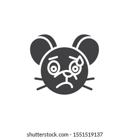 Stressed rat emoticon vector icon. filled flat sign for mobile concept and web design. Sweat Tear mouse face emoji glyph icon. Chinese 2020 year of the rat symbol, logo illustration. Vector graphics