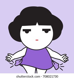  Stressed Sad Young Woman Showing Empty Pockets Isolated On A Purple Background Concept Card Character illustration