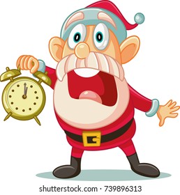 Stressed Santa with Clock in Big Hurry for Christmas - Illustration of a desperate Santa Claus announcing big sale 