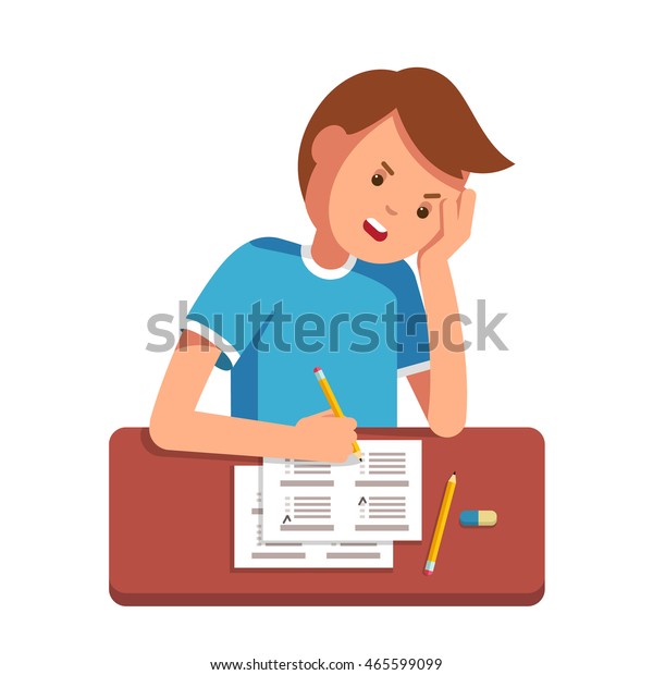 Stressed School Student Filling Out Answers Stock Vector (Royalty Free