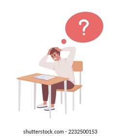 Carácter vectorial de color semiplano de estudiante resaltado. Figura editable. Persona de cuerpo entero sobre blanco. Ilustración simple de estilo de dibujos animados para diseño gráfico web y animación. Fuente de Balsamiq Sans Regular