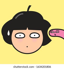 Stressed And Surprised Apple Shape Head Girl With A Bite Taken By Cheeky Worm Concept Card Character illustration