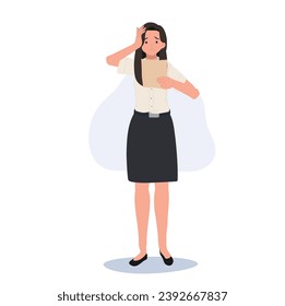 Stressed Thai University Student in Uniform is Worried About Grades