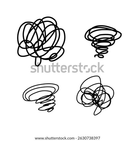 Stressed thoughts bubble icon set. Black outline stressed isolated on white background. Symbol for negative emotions, anger, mental disorders